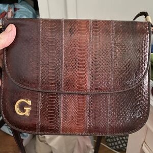 Fall Trend Over the Shoulder Chocolate Brown Snake Skin Purse Gold G NoBrand